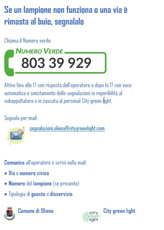 AVVISO ATTIVAZIONE NUOVO SERVIZIO DI MANUTENZIONE IMPIANTO PUBBLICA ILLUMINAZIONE